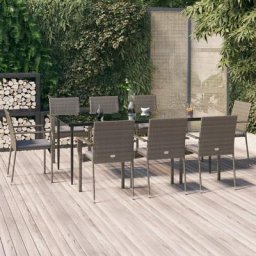 Ensemble Table et Chaise de Jardin avec coussins 9 pcs - Ensemble Table à manger + 8 chaises noir