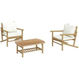 Salon de jardin 3 pcs avec coussins blanc crème bambou Vidaxl n/a