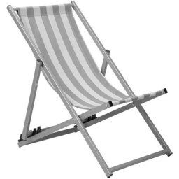 Transat de Plage Jardin ou Terrasse Pliable en Aluminium Gris et Textile Blanc Beige Résistant et