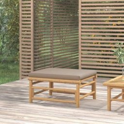 Repose-Pieds pour jardin ou Salon - Tabouret Pouf avec coussin taupe bambou BV242684 Bonnevie Taupe