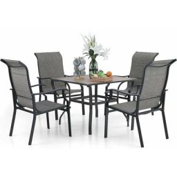 Ensemble de meubles de jardin 4 chaises avec table, table à latte en acier carré avec trou de