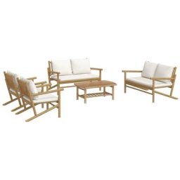 Salon de jardin 5 pcs avec coussins blanc crème bambou Vidaxl n/a