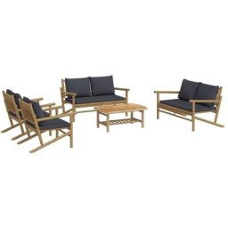 Salon de jardin 5 pcs avec coussins gris foncé bambou Vidaxl n/a
