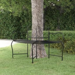Banc tour d'arbre Banquette de Jardin - Mobilier de jardin 150 cm Noir Acier BV669509 Bonnevie Noir