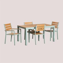 Ensemble avec une Table Extensible (150-200x90 cm) et 4 Chaises de Jardin Saura Sklum Céladon