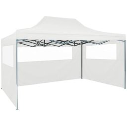 Tente de réception pliable Tonnelle de Jardin - Rapide à Installer avec 3 parois 3x4 m Acier Blanc