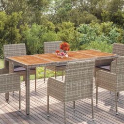 Table de jardin Contemporain - Table à manger de jardin - dessus en bois Gris 190x90x75 cm Résine
