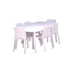 Salon dinatoire en Resine 6 places Table Extensible Atlantic + Pack de 6 chaises Grana Blanches