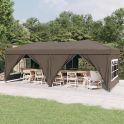 Bonnevie - Tente de réception pliable Tonnelle de Jardin - Rapide à Installer avec parois Taupe 3x6