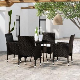 Ensemble Table et Chaise de Jardin 5 pcs - Mobilier de salle à manger de jardin Résine tressée Noir