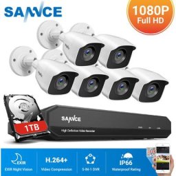 Sannce - Système de sécurité vidéo domestique 720P avec dvr 1080N avec 6 caméras Style c – 1TB hdd