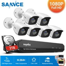 Sannce - Système de sécurité vidéo domestique 720P avec dvr 1080N avec 6 caméras Style c – 2TB hdd