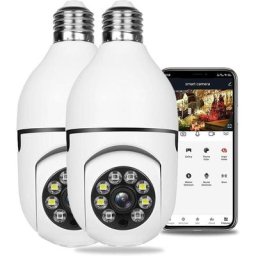 Lot de 2 caméras à ampoule, caméra d'extérieur WiFi à 360 degrés avec vision nocturne, caméra de