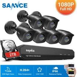 Sannce - Système de sécurité vidéo domestique 1080P avec dvr 1080N avec 6 caméras Style b – 2TB hdd