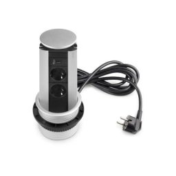 Emuca - Multiconnecteur 2 prises 1 port usb câble 3m anodisé mat à encastrer dans les meubles D102mm