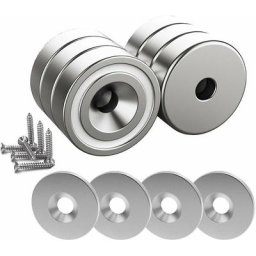 6 pièces Aimants en néodyme 10 kg force 20 x 7 mm avec trou et capsule, aimant en pot fraisé avec