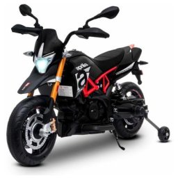 Aprilia - Moto électrique Dorsoduro 900 pour Enfant - avec Klaxon, système audio et roulettes de