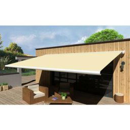 Store banne Coffre intégral protect led Blanc 6x3,5m Motorisé à télécommande + Eclairage led