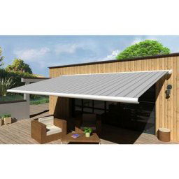 Store banne Coffre intégral protect smart Blanc 6x3,5m Motorisé à télécommande + Capteur Vent