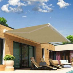 Store banne coffre celeste 4,00x3,00 m (Motorisé Secours à Télécommande - Blanc - Ecrue) - Blanc