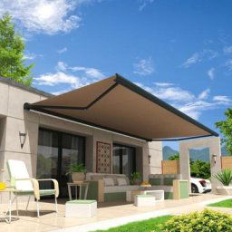 Store banne coffre onyx 4,00x3,00 m (Motorisé Secours à Télécommande + led - Gris Anthracite