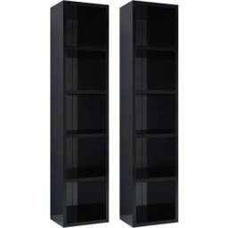 Lot de 2 Étagères de Rangement pour cd/dvd, Armoire à cd Montage facile, Noir brillant 21x16x93,5