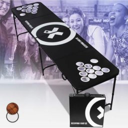 Beercup - Baseliner table de Beer Pong Set Audio trous à gobelets Black Line Poignées de transport