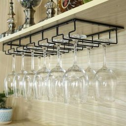 Porte-Verres Suspendu, Support de Verre à Vin avec 6 Rails pour 12-18 Verres, 60 x 22,5 x 5,5cm