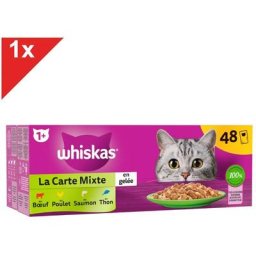 Whiskas - 48 Sachets fraîcheur en gelée 4 variétés mixtes pour chat 85g (1x48)