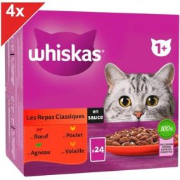Whiskas - 96 Sachets fraîcheur en sauce 4 variétés classiques pour chat 85g (4x24)