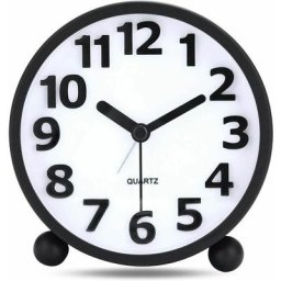 Reveil Analogique Silencieux,Métal Noir Gros Chiffres 3D,Horloge de Table sans Tic-tac avec la