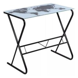 Bureau verre trempé à motif et métal noir Holyga