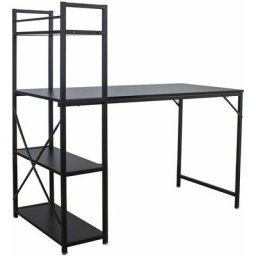 Bureau bibliothèque Table d'ordinateur Métal Bois Home Office Noir