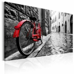 Tableau vélo rouge vintage - 90 x 60 cm - Rouge et Noir et blanc