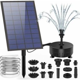 Fontaine Solaire 7W Pompe à Eau Solaire d'extérieur avec Plusieurs Buses Conduite d'eau de 1.5m et