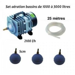 Set aérateur pompe à air bassin de jardin de 1000, 2000 et 3000 l. Bulleur et tuyaux inclus