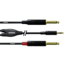 Câble adaptateur audio [1x Jack mâle 3.5 mm - 2x Jack mâle 6.35 mm] Cordial CFY1,5WPP noir 1.50 m