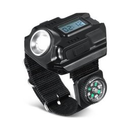 LED Lampe de Poche Poignet Montre USB Rechargeable Poignet Torche avec Boussole Portable Tactique