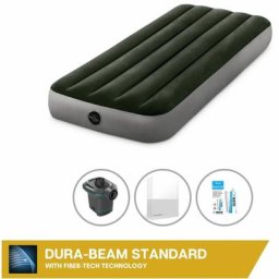 Intex - Matelas gonflable - 1 personne - 76 x 191 x 25 cm - Vert + Pompe électrique + Drap housse