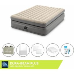 Matelas gonflable - 2 personnes - 152 x 203 x 51 cm - Gris - Avec pompe intégrée + Drap housse