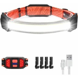 Lampe Frontale Rechargeable Torche Frontale Puissant 40 cob 500 Lumens, 210° d'éclairage, 3 Modes