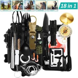 Kit d'équipement de survie d'urgence filtre extérieur tactique randonnée Camping outil - Noir