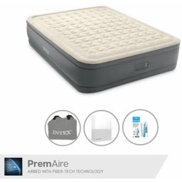 Intex - Matelas gonflable - 2 personnes - 152 x 203 x 46 cm - Gris - Avec pompe électrique + Drap