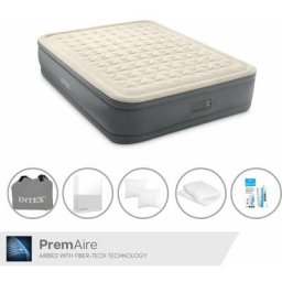 Matelas gonflable - 2 personnes - 152 x 203 x 46 cm - Gris - Avec pompe électrique + Drap housse
