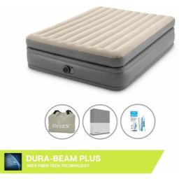 Intex - Matelas gonflable - 2 personnes - 152 x 203 x 51 cm - Gris - Avec pompe intégrée + Drap