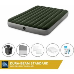 Matelas gonflable - 2 personnes - 152 x 203 x 25 cm - Vert - Avec pompe + Drap housse Anthracite +