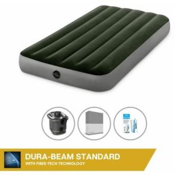 Intex - Matelas gonflable - 1 personne - 99 x 191 x 25 cm - Vert - Avec pompe + Drap housse