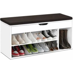 Banc a Chaussures avec Coussin, Meuble a Chaussure Multifonctionnel en Bois, Commode a Chaussures
