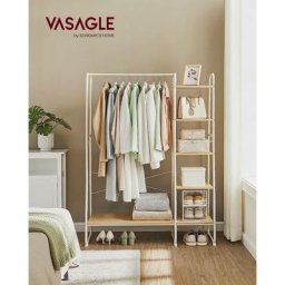 Porte-Manteau sur Pieds, Meuble Chaussure Entrée, Vestiaire, avec 5 Étagèress de Rangement, 6