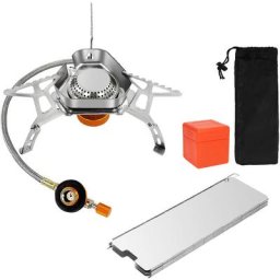 Réchaud de Camping Portable 3500W réchaud gaz Pliable Brûleur à Gaz Anti-Vent avec Bouton